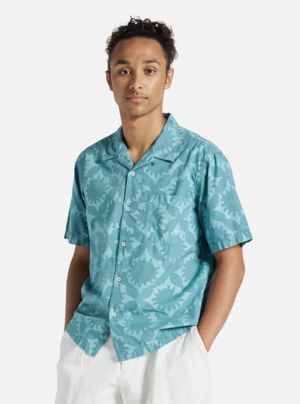 Universal Works Road Shirt in Sea Blue Sun Print sold by Universal Works