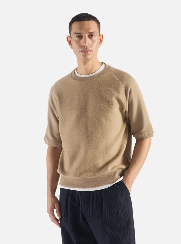 Universal Works Short Sleeve Sweatshirt in Sand Brush Back Sweat sold by Universal Works