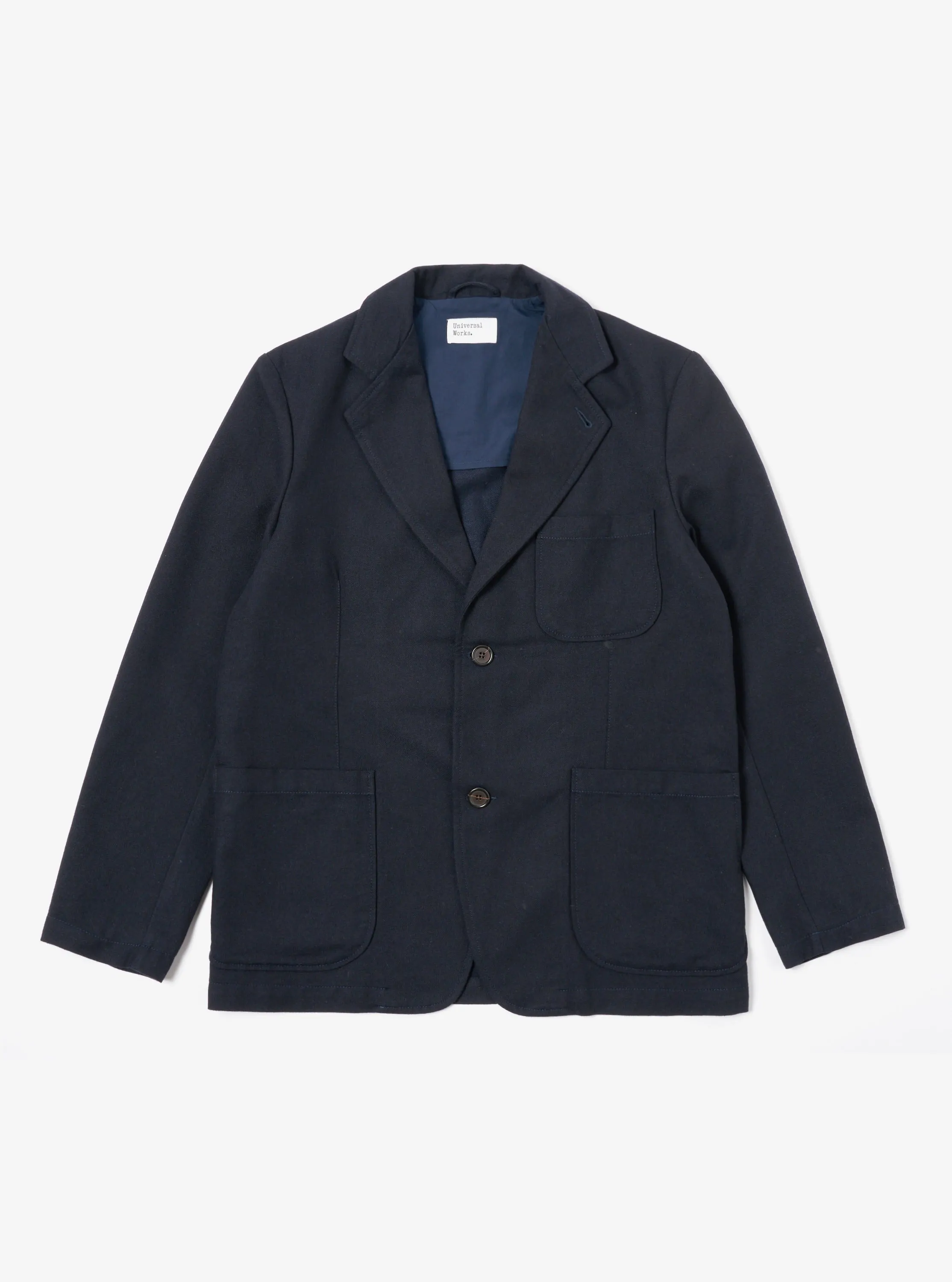 Universal Works Two Button Jacket in Navy Upcycled Italian Tweed sold by Universal Works