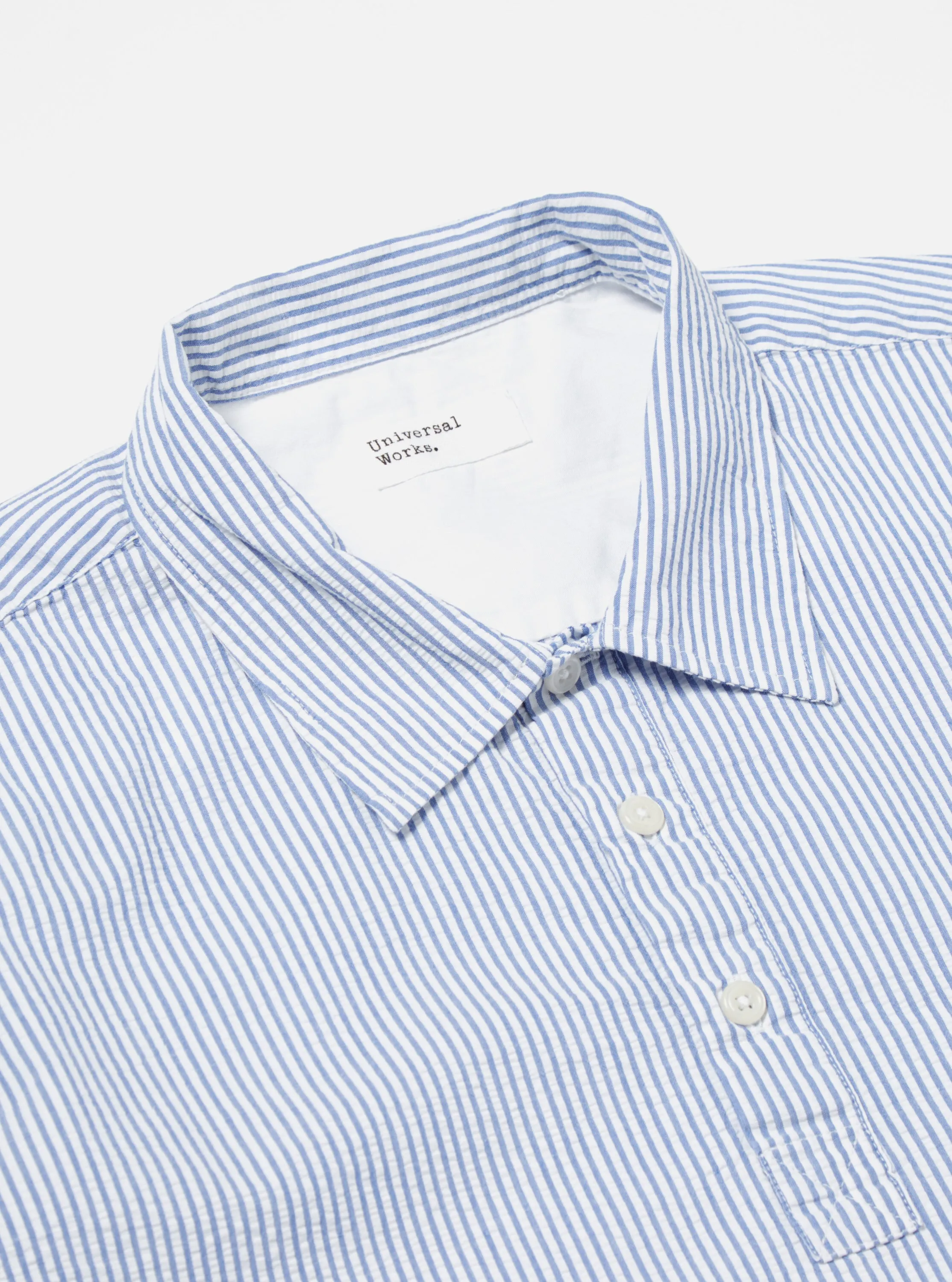 Universal Works Pullover Shirt in Blue Stripe Seersucker sold by Universal Works product image thumbnail 4