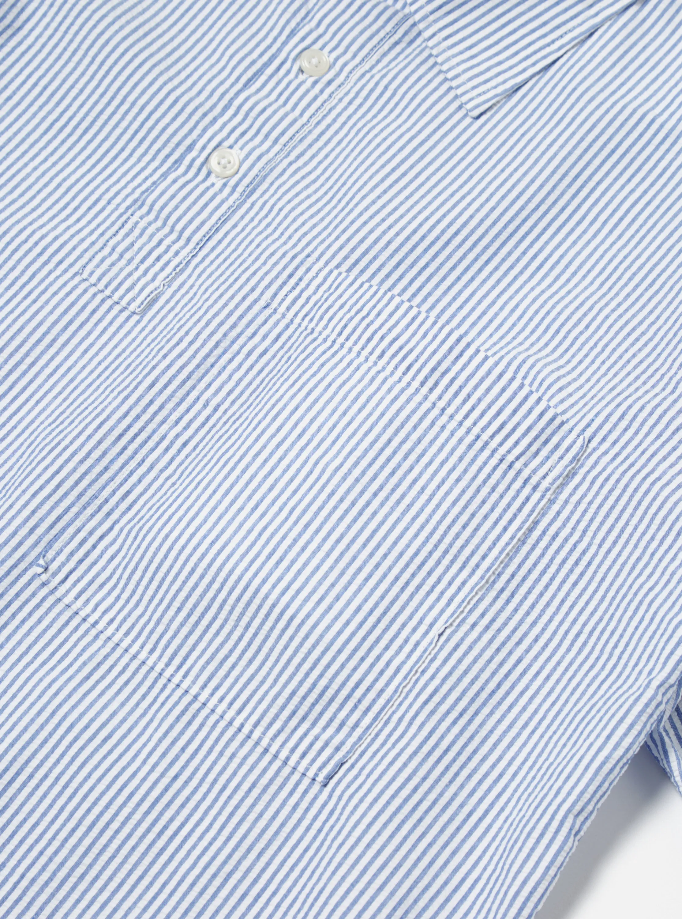 Universal Works Pullover Shirt in Blue Stripe Seersucker sold by Universal Works product image thumbnail 5