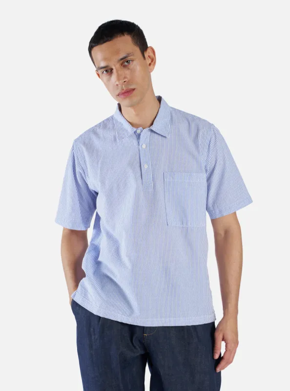 Universal Works Pullover Shirt in Blue Stripe Seersucker sold by Universal Works