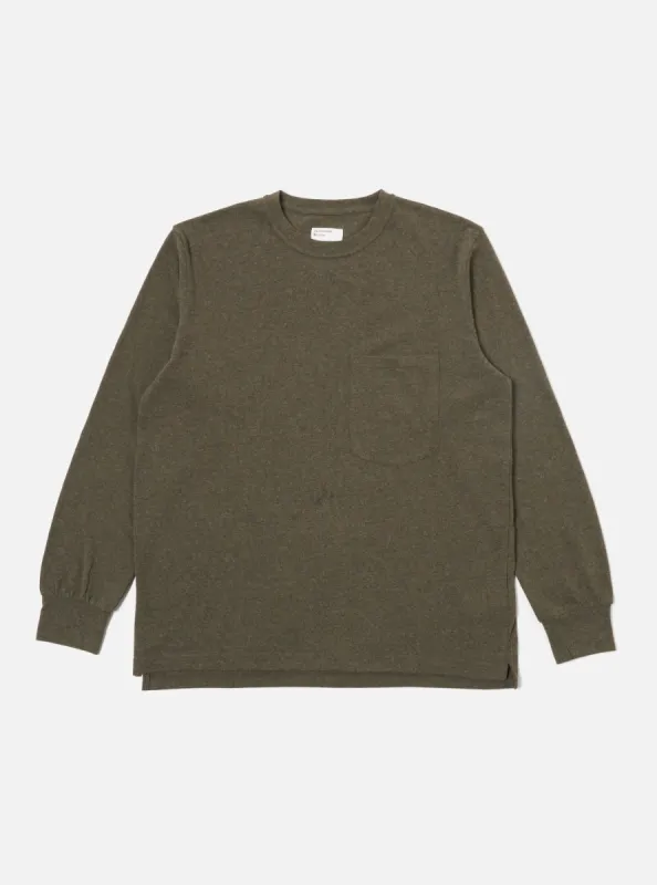 Universal Works Loose L/S Tee in Olive Recycled Wool Mix sold by Universal Works
