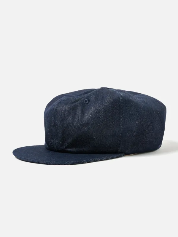 Universal Works Cricket Cap in Indigo 13oz Selvedge Denim made by Universal Works