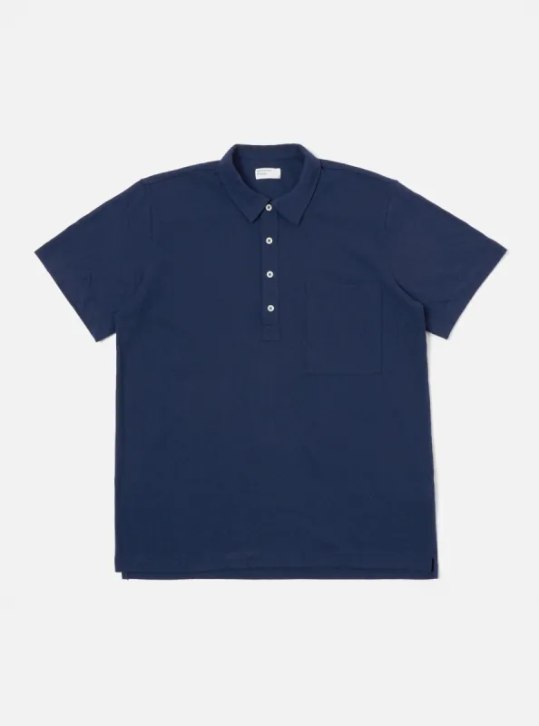 Universal Works Pullover S/S Shirt in Navy Recycled Wool Mix sold by Universal Works