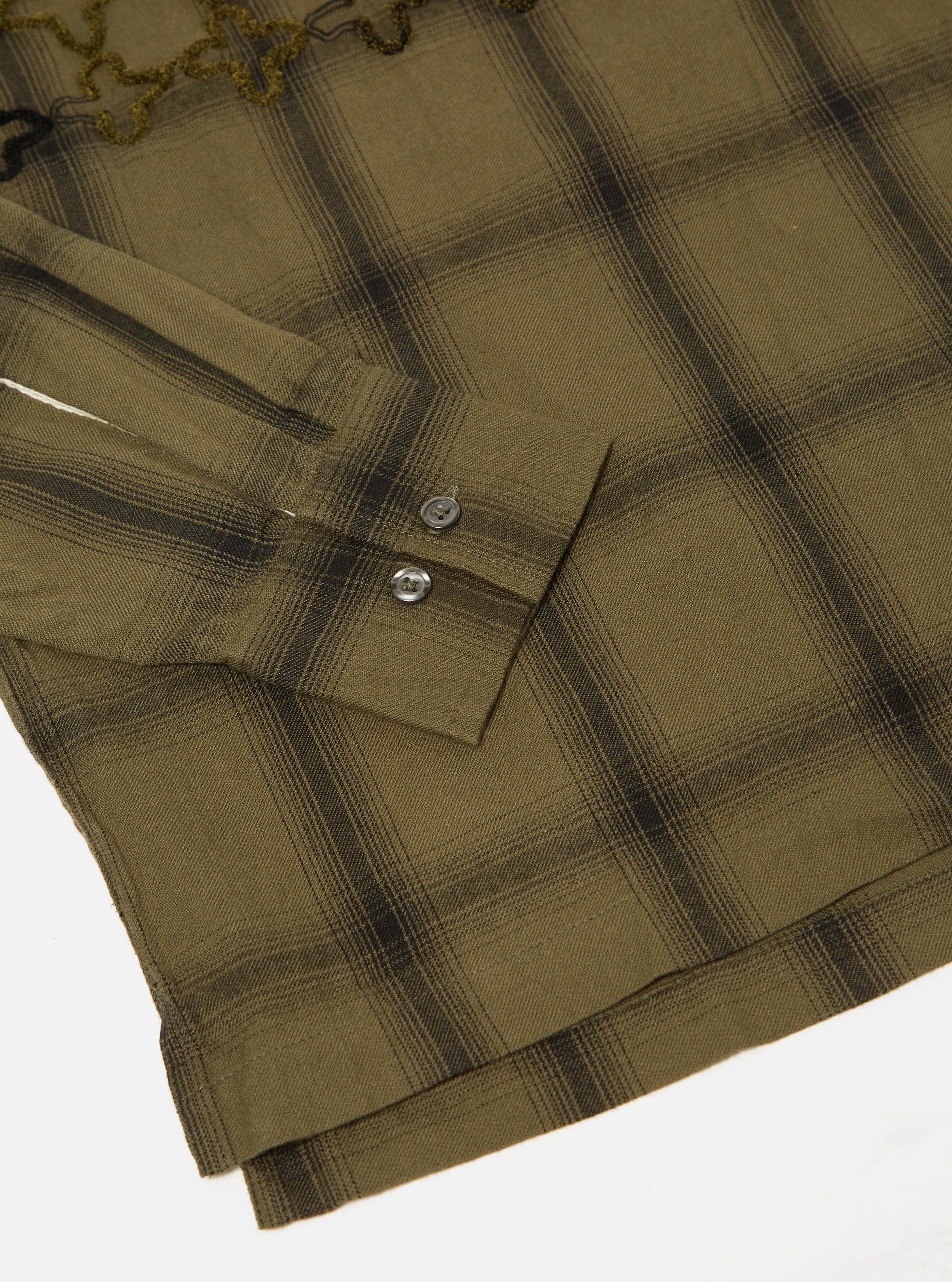 Universal Works L/S Pullover Shirt in Olive Embroidered Shadow Check sold by Universal Works product image thumbnail 5
