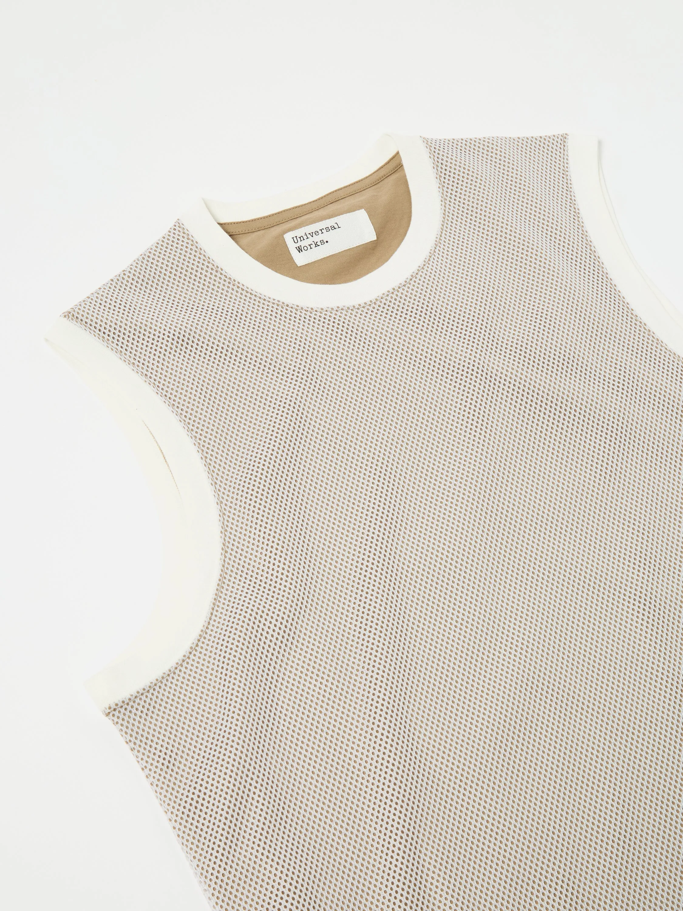 Universal Works Basketball Vest in White/Sand Mesh/Single Jersey sold by Universal Works product image thumbnail 3