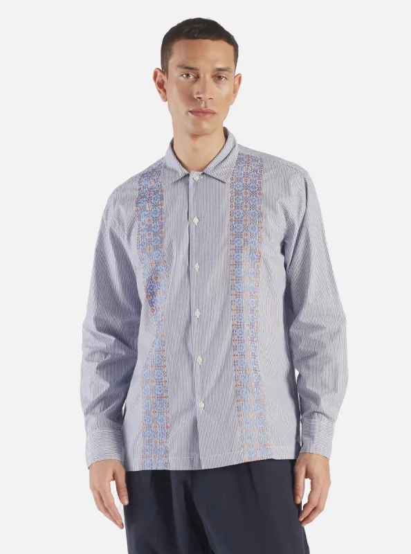 Universal Works Embroidered Shirt in Blue Classic Shirting sold by Universal Works