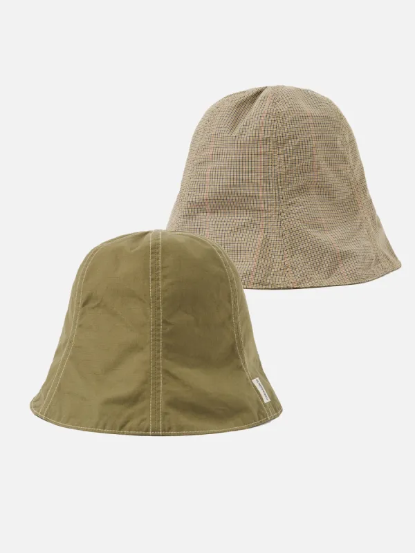 cableami® Reversible Tulip Hat in Olive/Beige Check Ripstop/Cordura sold by Universal Works