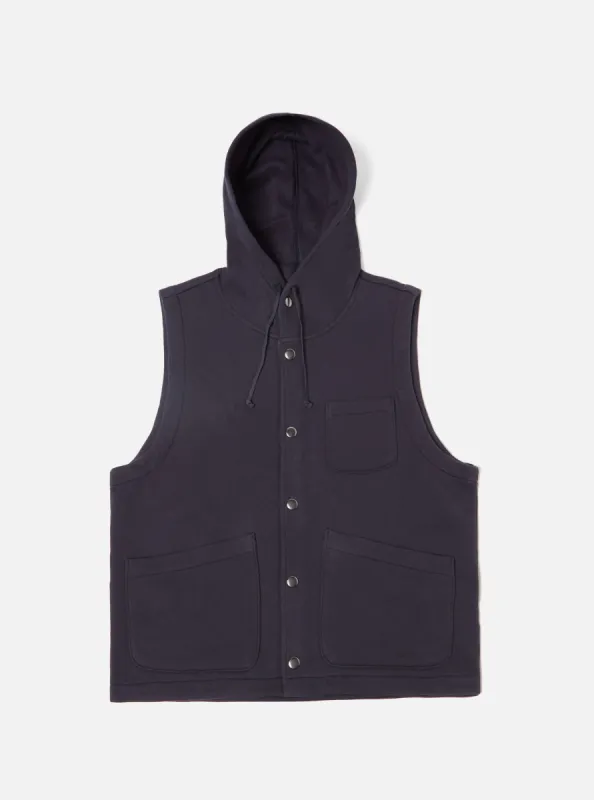 Universal Works Lazy Day Gilet in Navy Brush Back Sweat sold by Universal Works