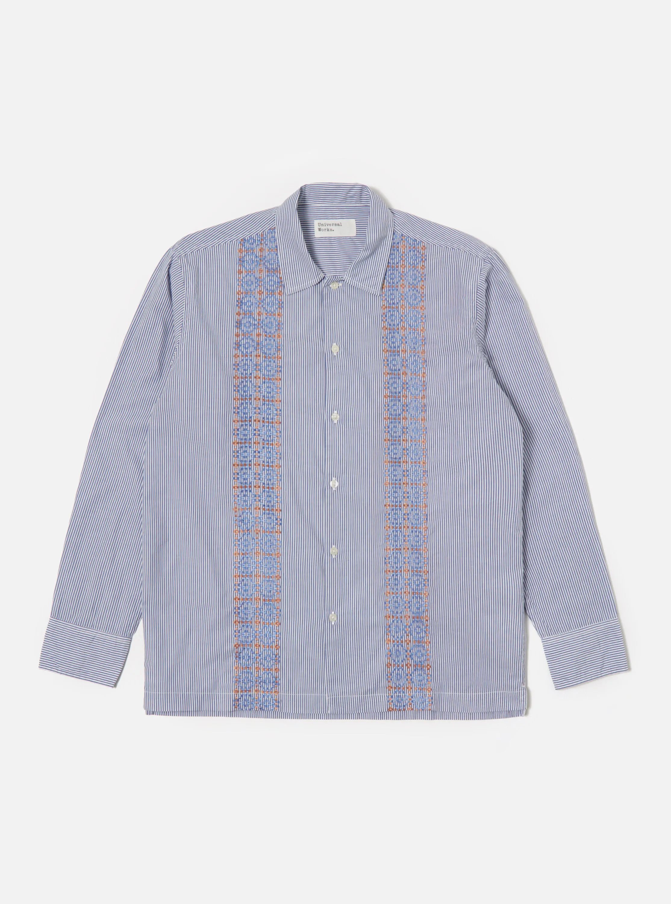 Universal Works Embroidered Shirt in Blue Classic Shirting sold by Universal Works product image thumbnail 2
