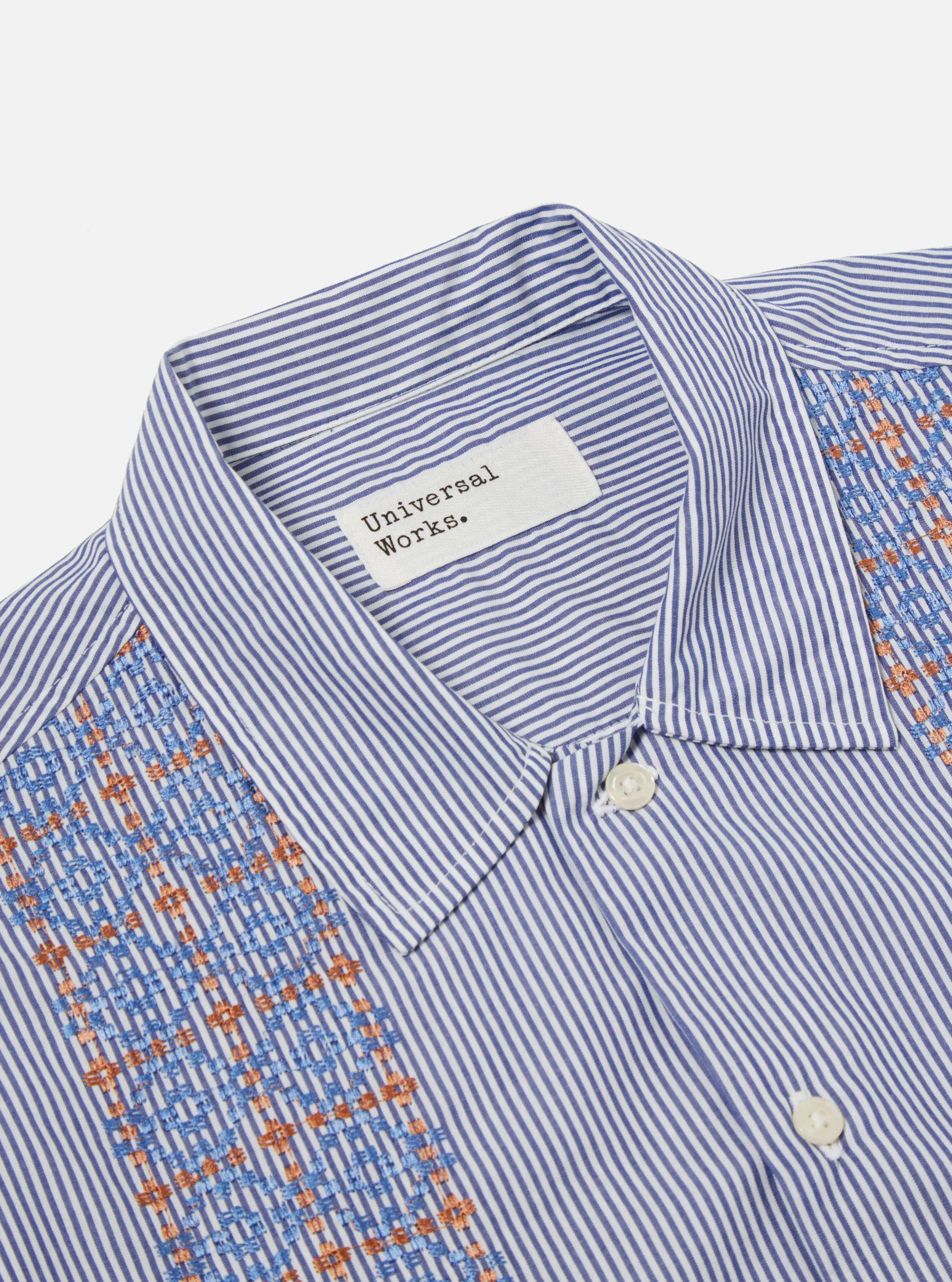Universal Works Embroidered Shirt in Blue Classic Shirting sold by Universal Works product image thumbnail 4