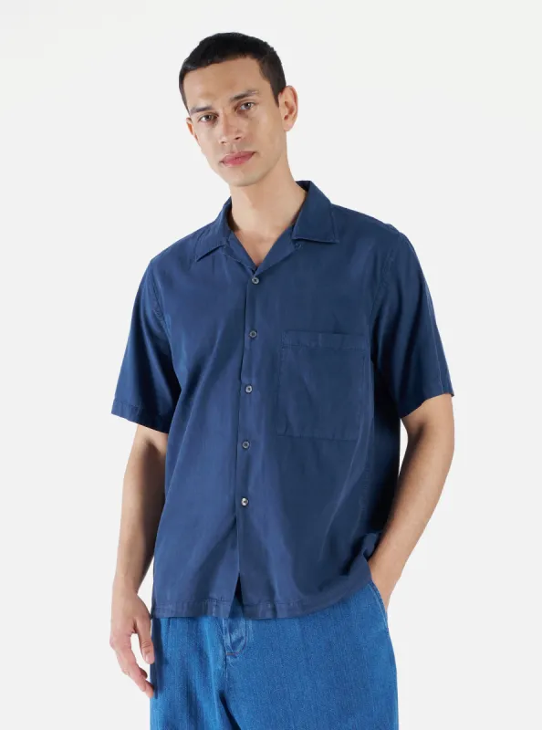 Universal Works Camp Shirt II in Navy Gardenia Lycot sold by Universal Works
