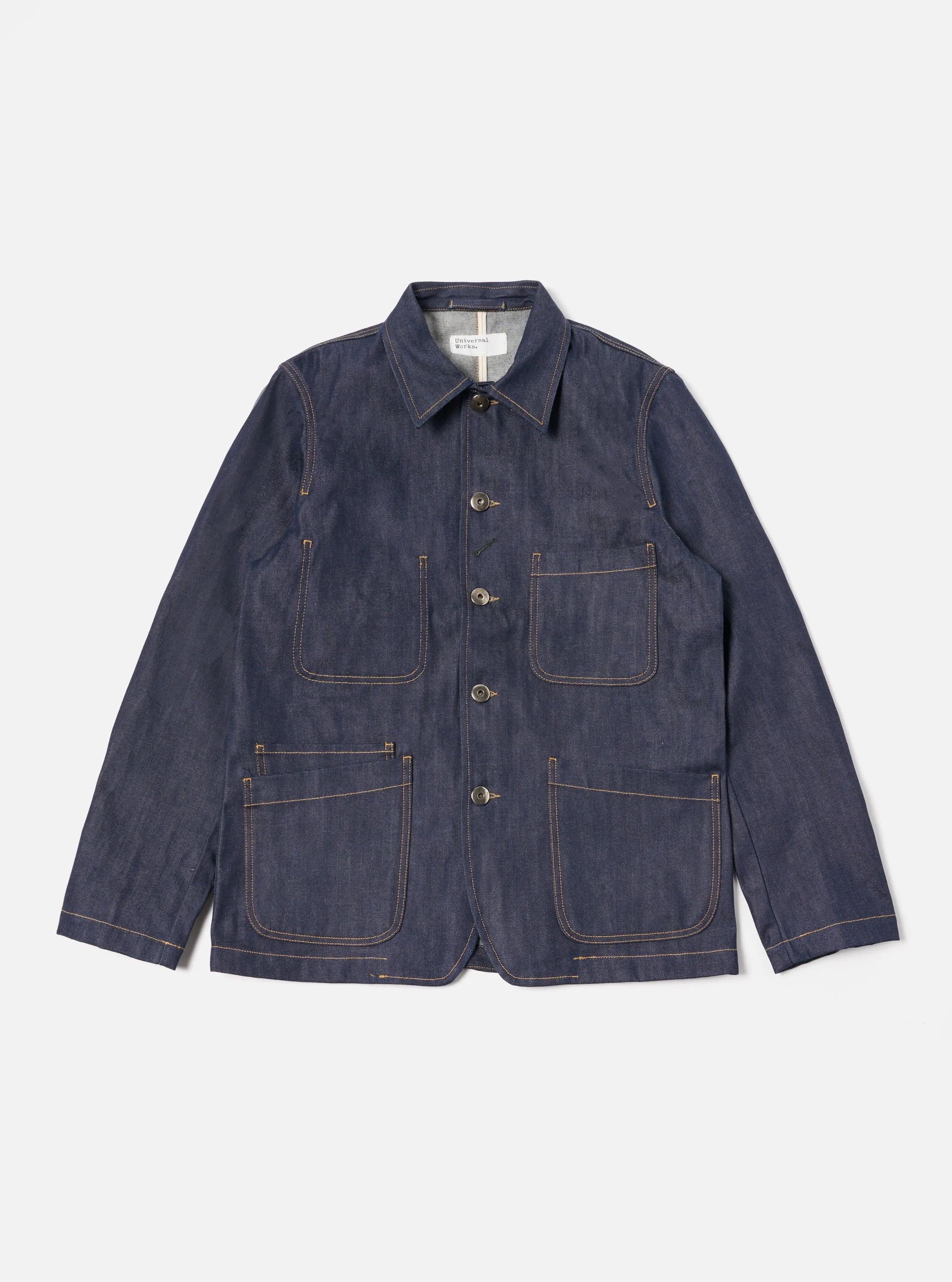 Indigo 13oz Selvedge Denim Bakers Chore Jacket sold by Universal Works