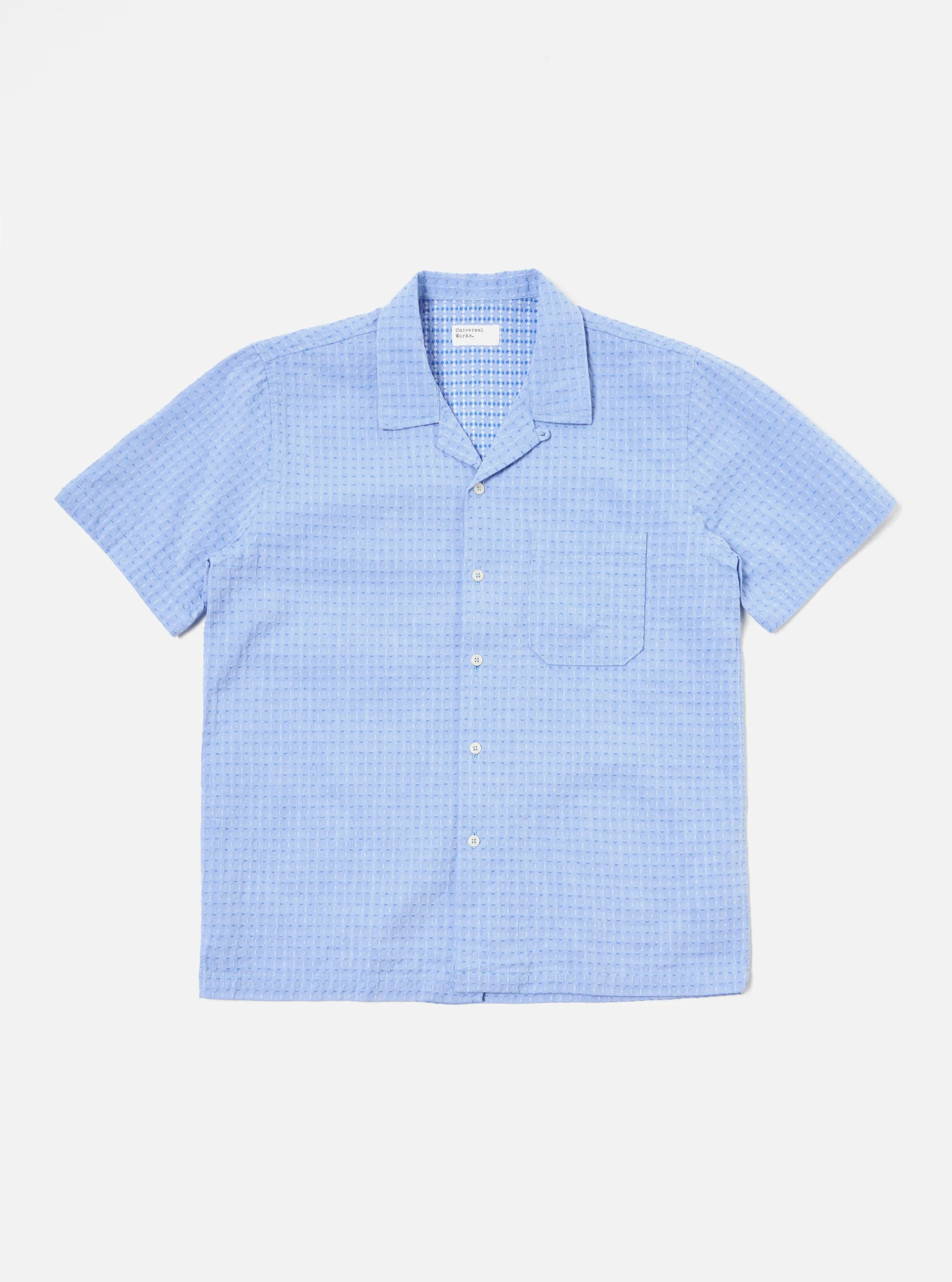 Universal Works Road Shirt in Blue Delos Back Cotton sold by Universal Works
