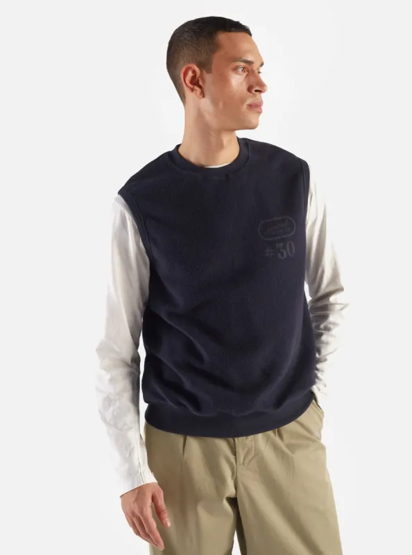 Universal Works Sleeveless Crew in Navy Brush Back Sweatshirt made by Universal Works