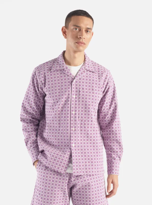 Universal Works L/S Camp Shirt II in Lilac Tile 2 Cotton made by Universal Works