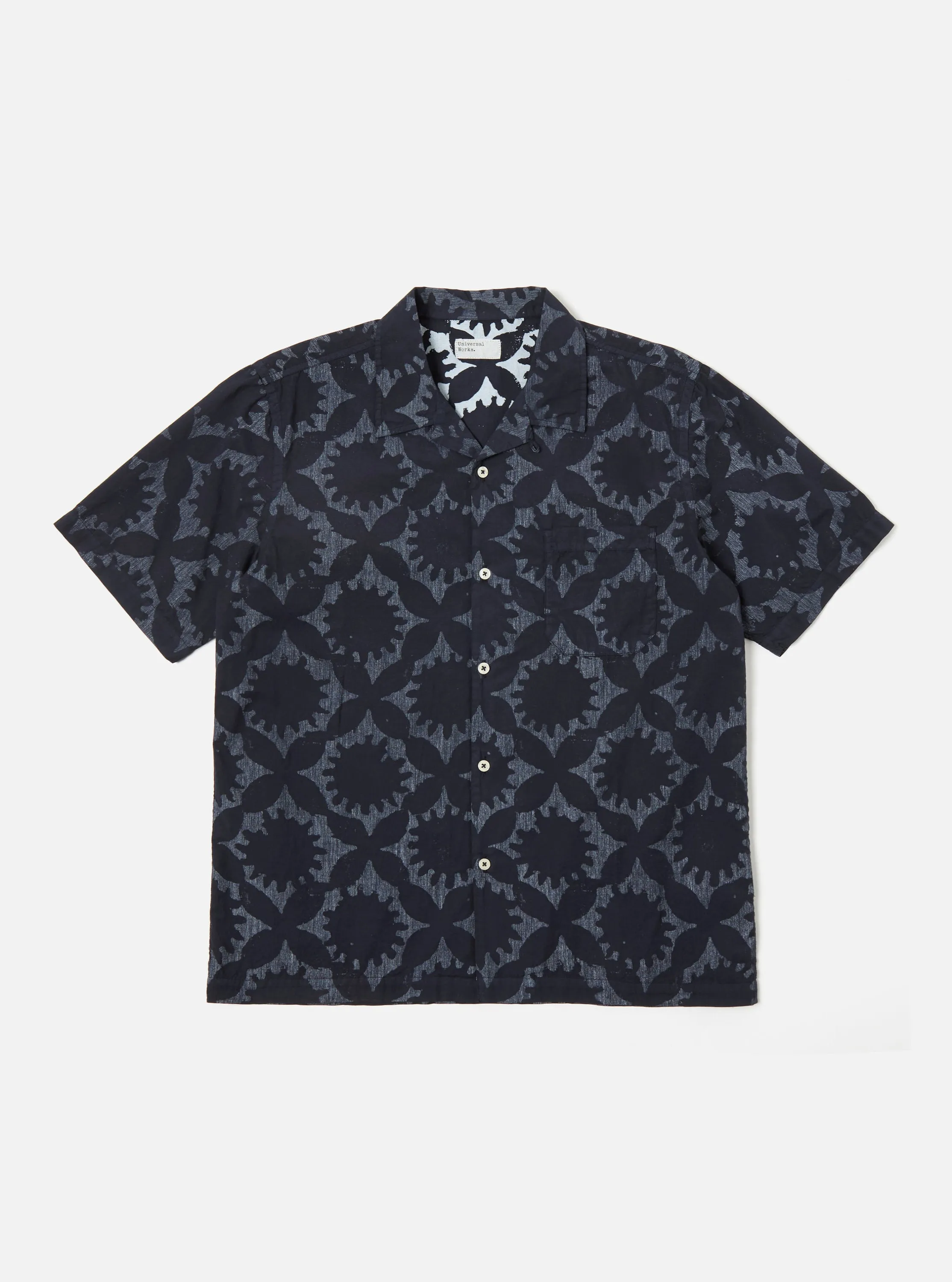 Universal Works Road Shirt in Navy Sun Print sold by Universal Works