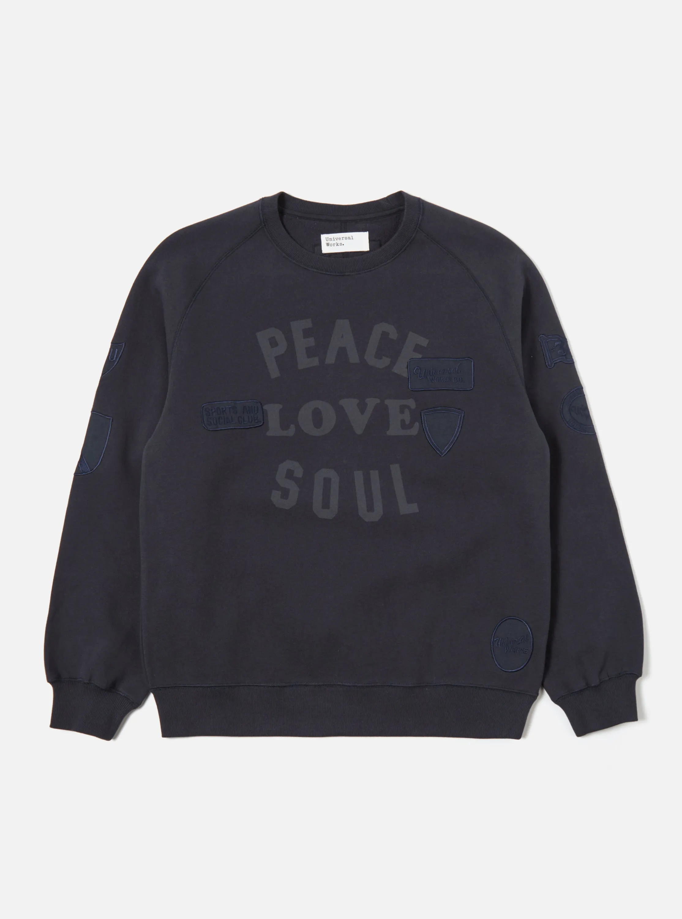 Universal Works 'Peace, Love & Soul' Sweatshirt in Navy Brush Back Sweat sold by Universal Works product image thumbnail 2