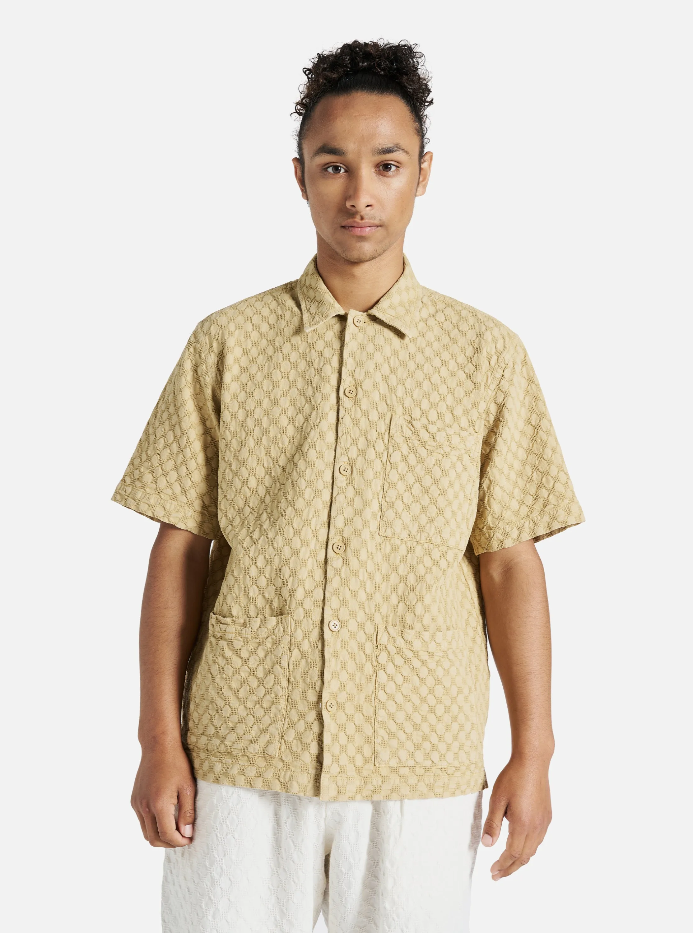 Universal Works Island Shirt in Camel Dot Waffle sold by Universal Works