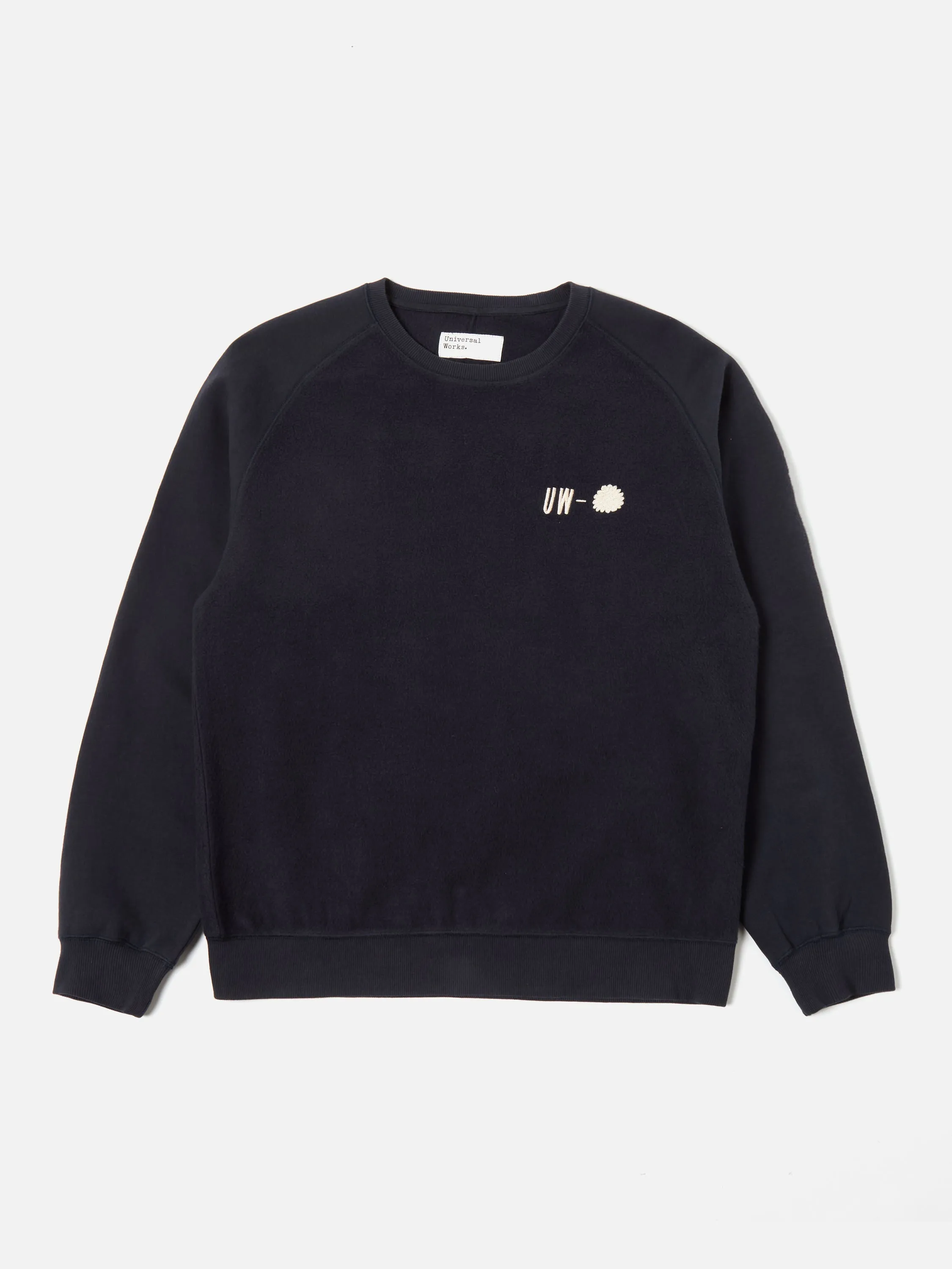 Universal Works Crew Sweat in Navy 'Hotel Deluxe' Embroidered Brush Back sold by Universal Works product image thumbnail 4