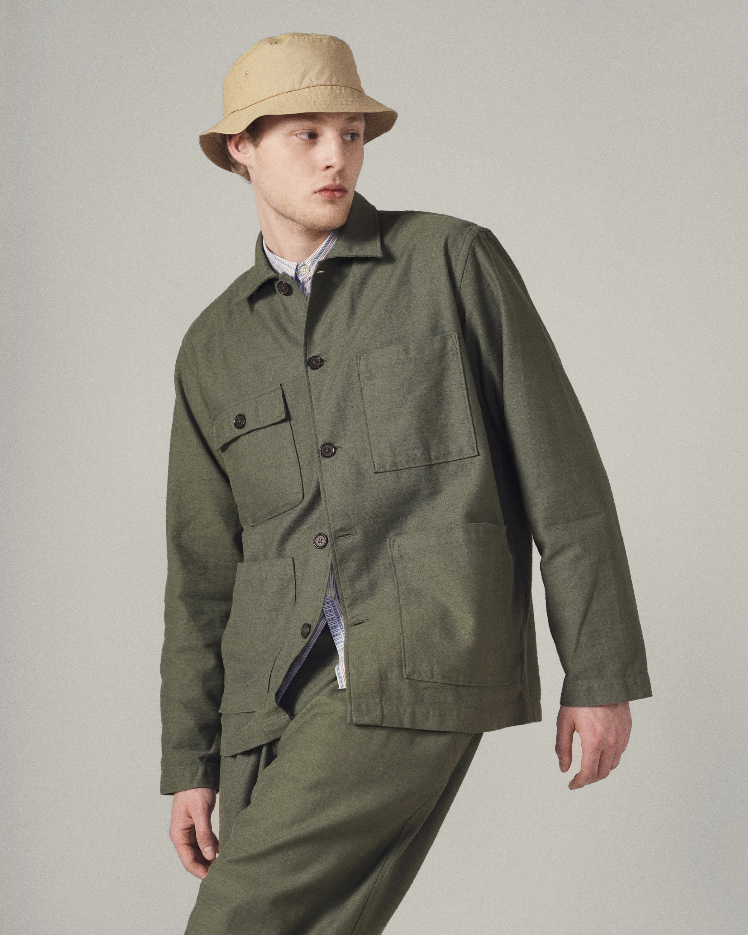 Universal Works Dockside Jacket in Olive Slub Sateen sold by Universal Works product image thumbnail 2