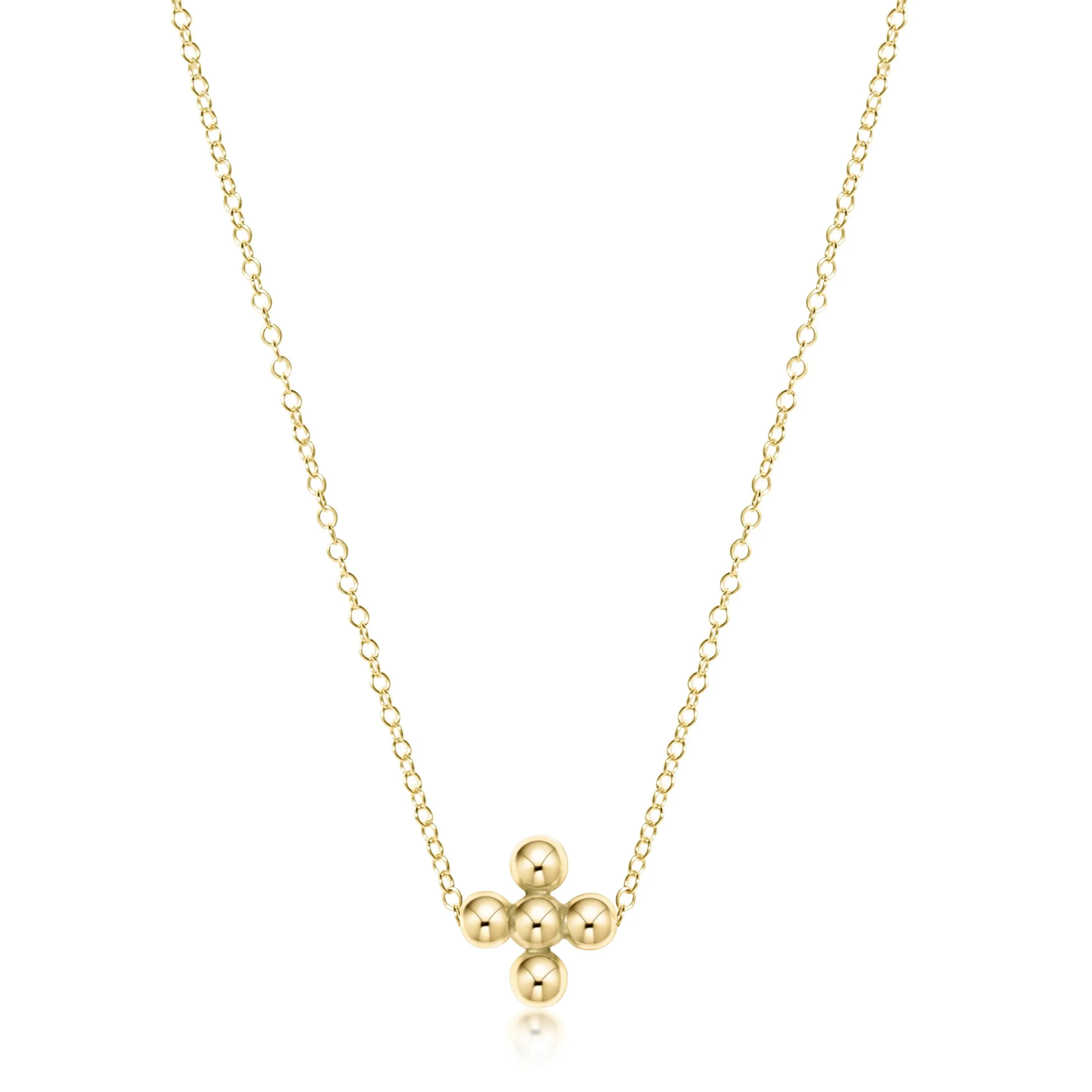 16" Necklace Gold - Classic Beaded Signature Cross Gold - 3mm Bead Gold sold by enewton