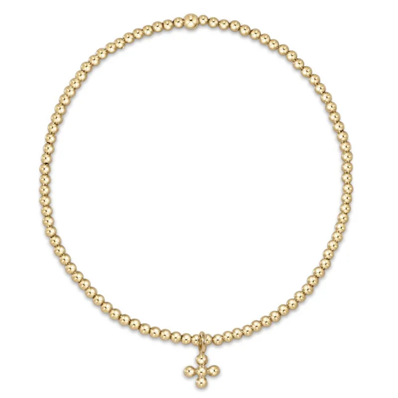 Classic Gold 2mm Bead Bracelet - Classic Beaded Signature Cross Small Gold Charm sold by enewton