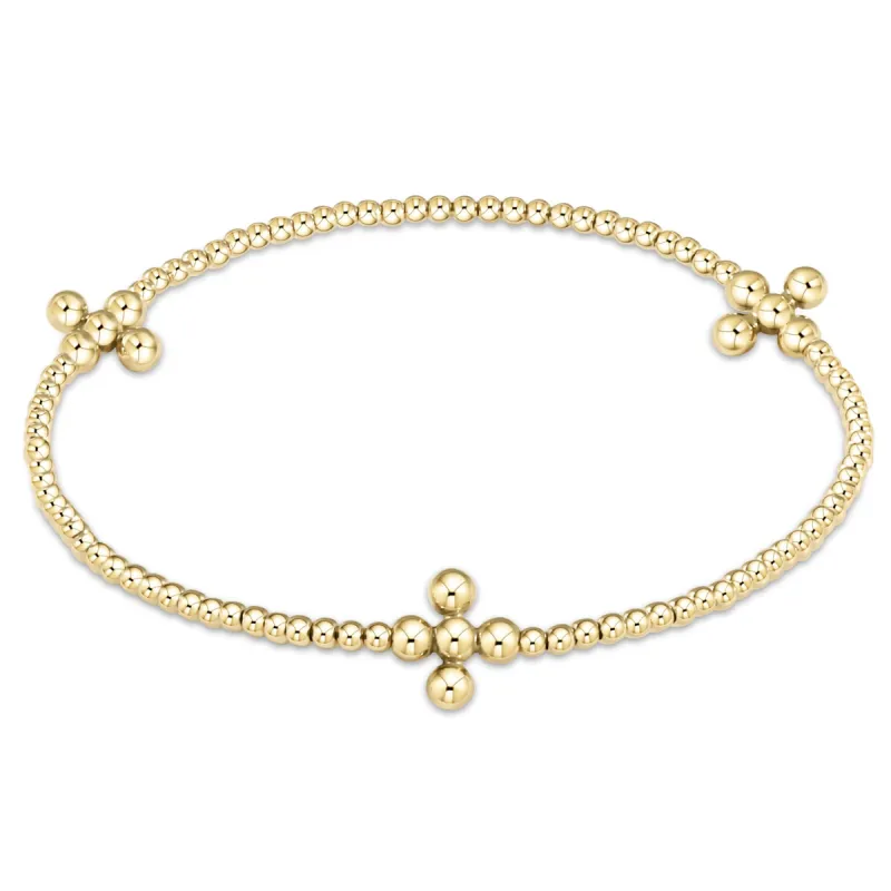 Signature Cross Gold Pattern 2mm Bead Bracelet - Classic Beaded Signature Cross Gold - 3mm Bead Gold sold by enewton