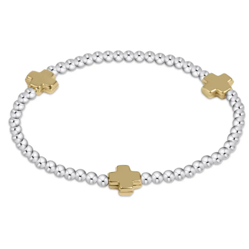 Signature Cross Sterling Mixed Metal Pattern 3mm Bead Bracelet- Gold sold by enewton