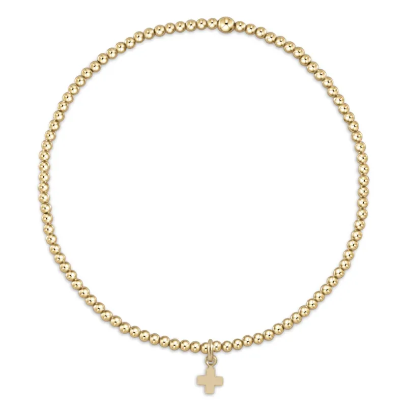 Classic Gold 2mm Bead Bracelet - Signature Cross Small Gold Charm sold by enewton