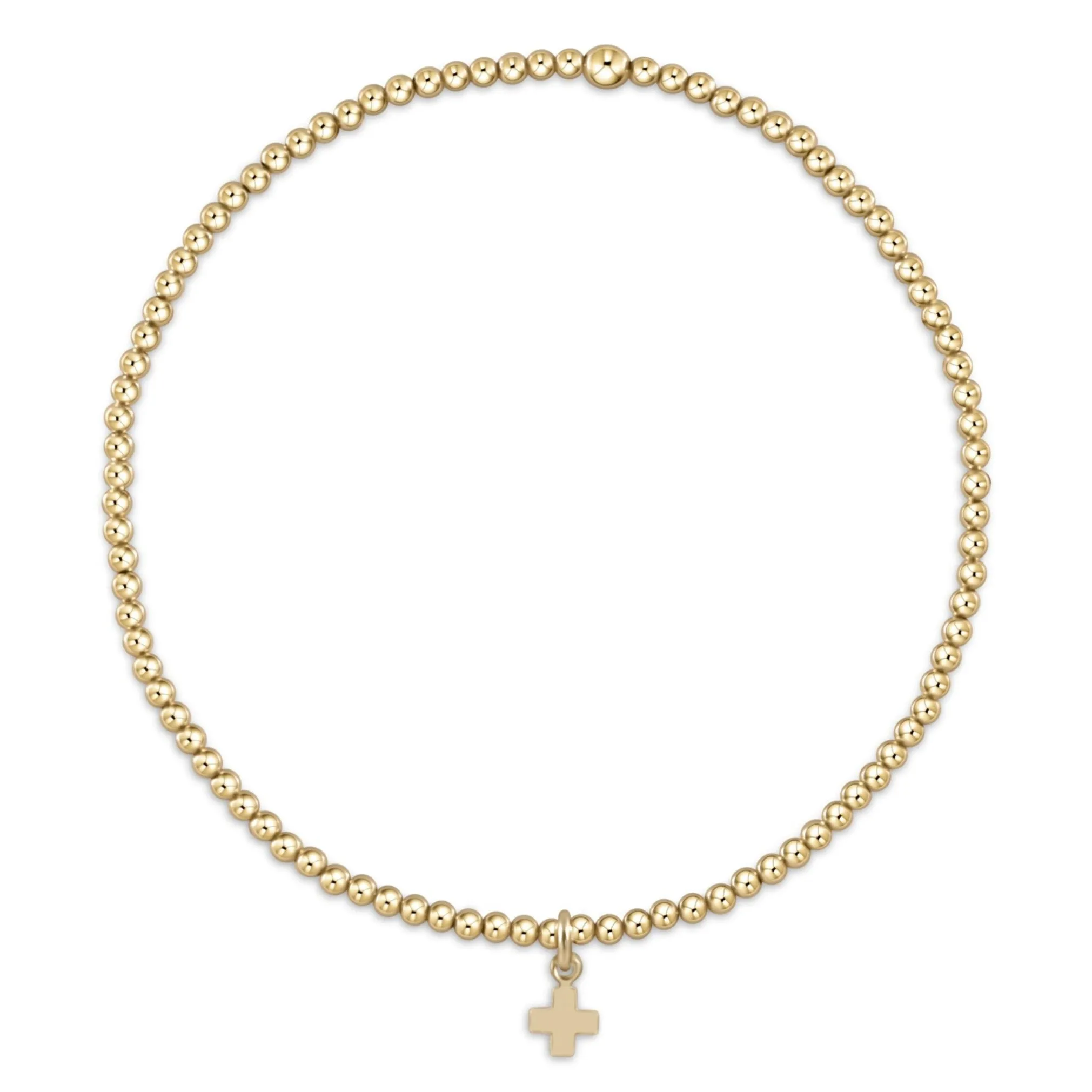 Classic Gold 2mm Bead Bracelet - Signature Cross Small Gold Charm sold by enewton