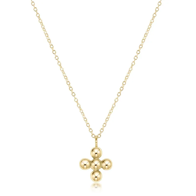 16" Necklace Gold - Classic Beaded Signature Cross Gold Charm - 4mm Bead Gold sold by enewton