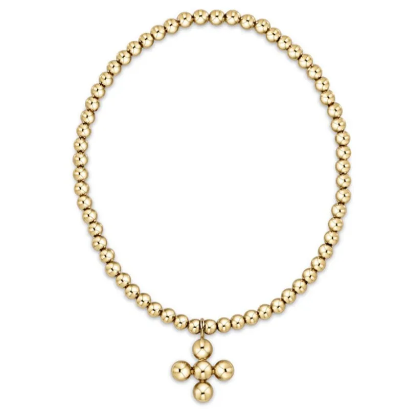 Classic Gold 3mm Bead Bracelet - Classic Beaded Signature Cross Gold Charm - 4mm Bead Gold sold by enewton