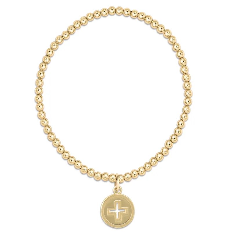 Classic Gold 3mm Bead Bracelet - Signature Cross Gold Disc sold by enewton