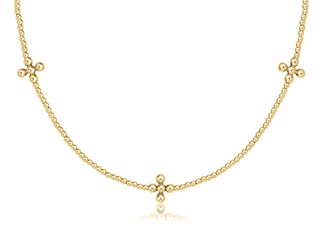 15" Choker Signature Cross Gold Pattern 2mm Bead - Classic Beaded Signature Cross Gold - 3mm Bead Gold sold by enewton