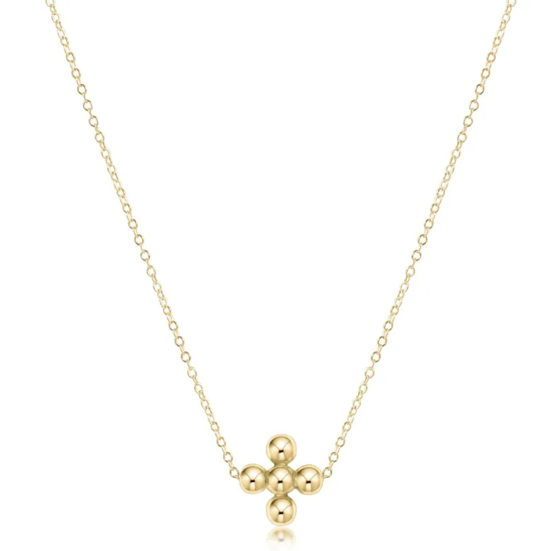 16" Necklace Gold - Classic Beaded Signature Cross Gold - 4mm Bead Gold sold by enewton