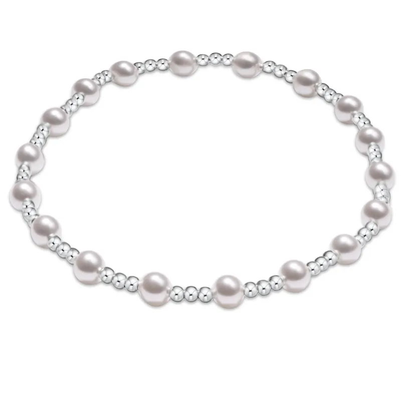Classic Sincerity Pattern Sterling 4mm Bead Bracelet - Pearl sold by enewton