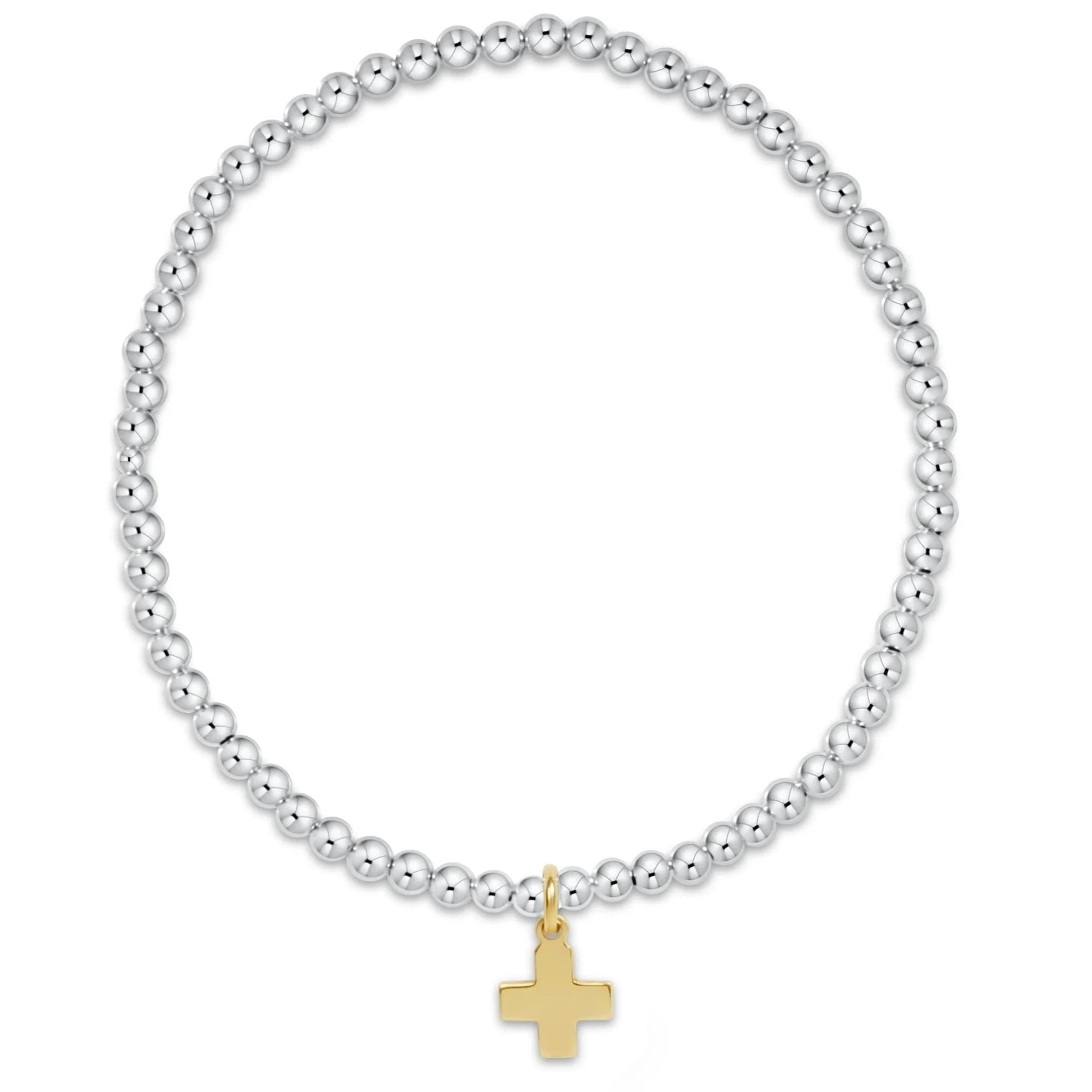 Classic Sterling Mixed Metal 3mm Bead Bracelet - Signature Cross Gold Charm sold by enewton