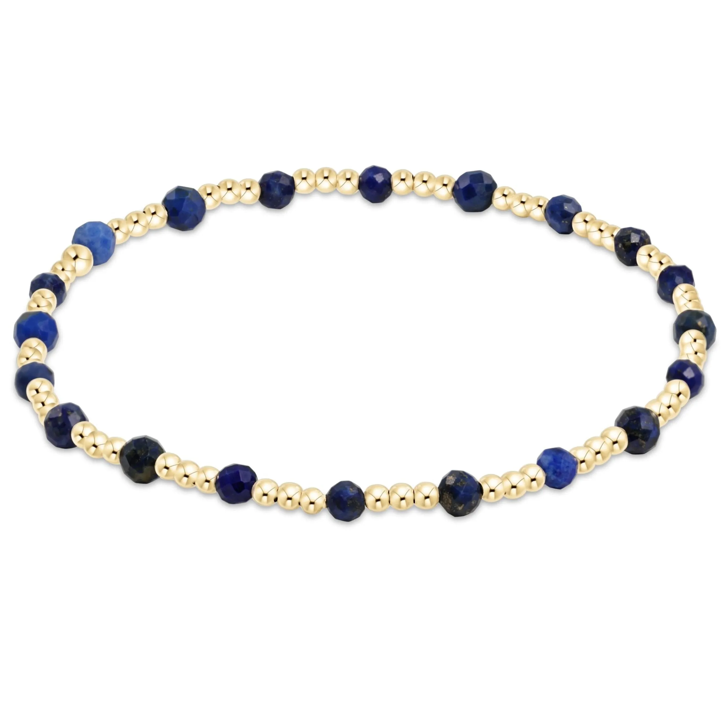 Gemstone Gold Sincerity Pattern 3mm Bead Bracelet - Lapis sold by enewton