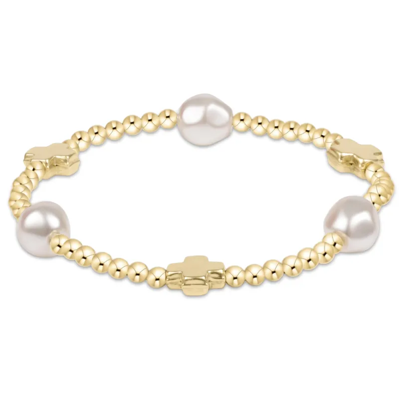 Signature Cross Admire Pearl Pattern 3mm Bead Bracelet - Gold sold by enewton