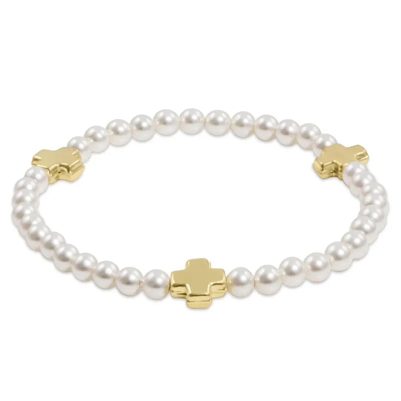 Signature Cross Pearl Pattern 4mm Bead Bracelet - Gold sold by enewton