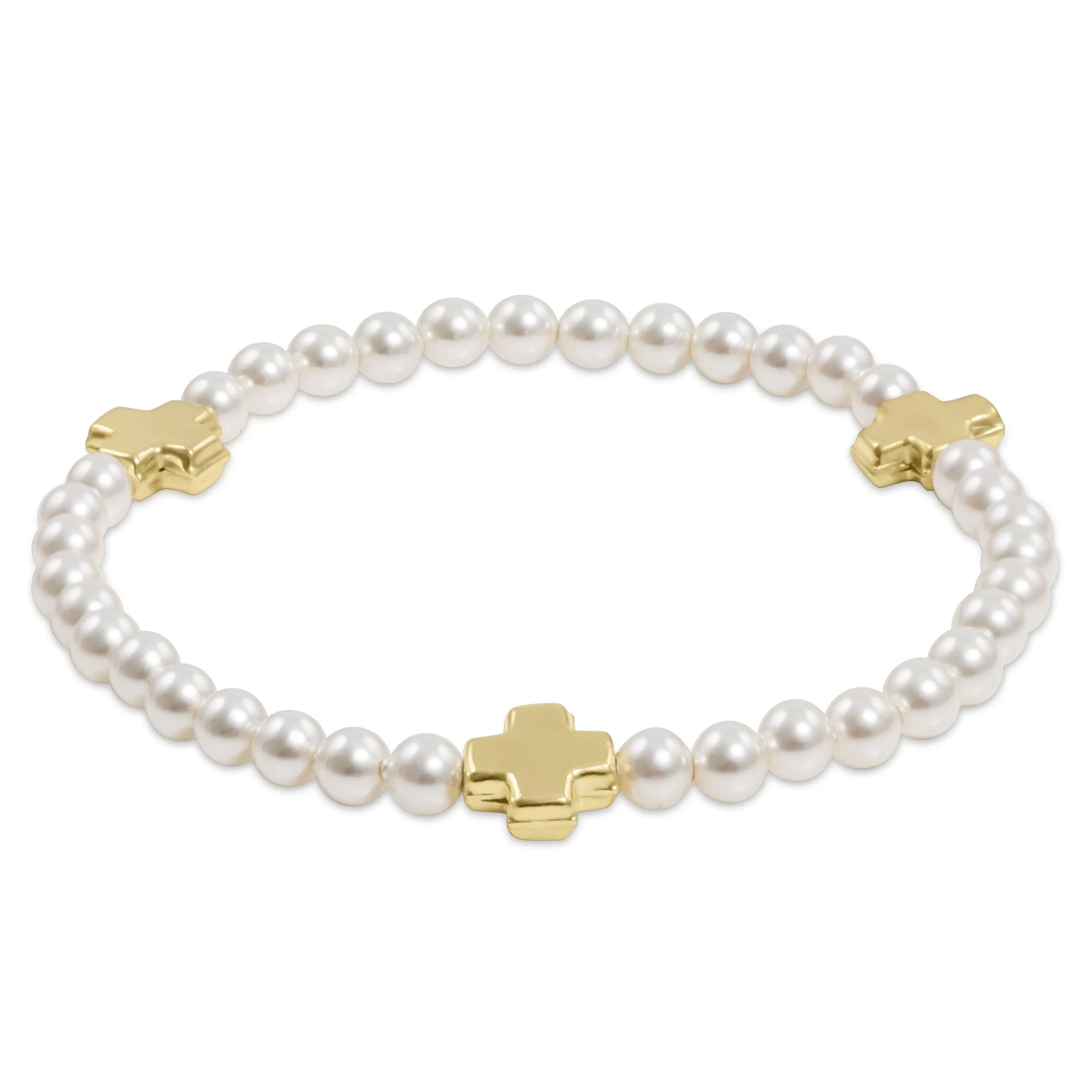 Signature Cross Pearl Pattern 4mm Bead Bracelet - Gold sold by enewton