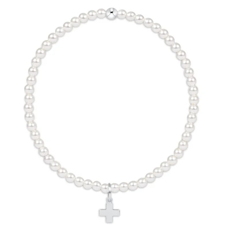 Classic Pearl 3mm Bead Bracelet - Signature Cross Sterling Charm sold by enewton
