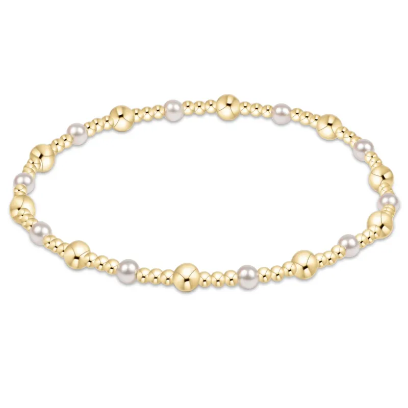 Classic Gold Sincerity Pattern 4mm Bead Bracelet - Pearl sold by enewton