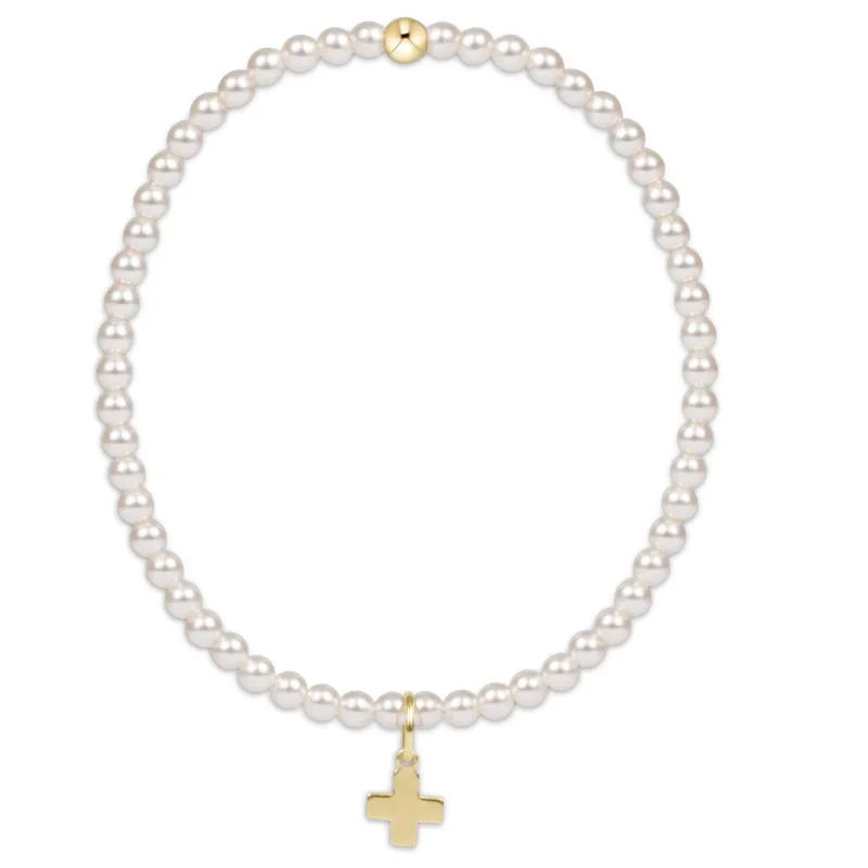 Classic Pearl 3mm Bead Bracelet - Signature Cross Gold Charm sold by enewton
