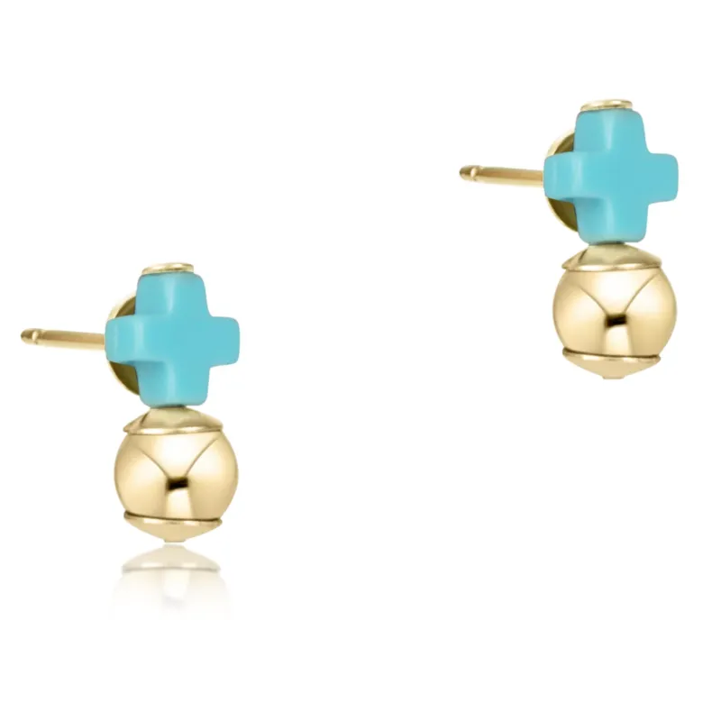 Signature Cross Turquoise Stud - Gold sold by enewton