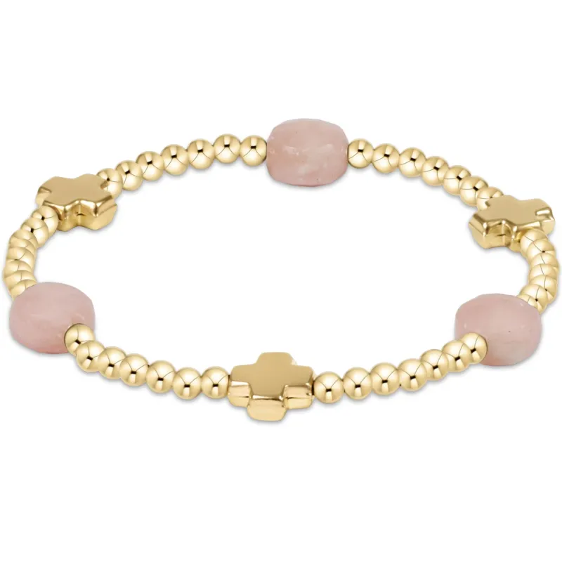 Signature Cross Admire Gold Pattern 3mm Bead Bracelet - Pink Opal sold by enewton