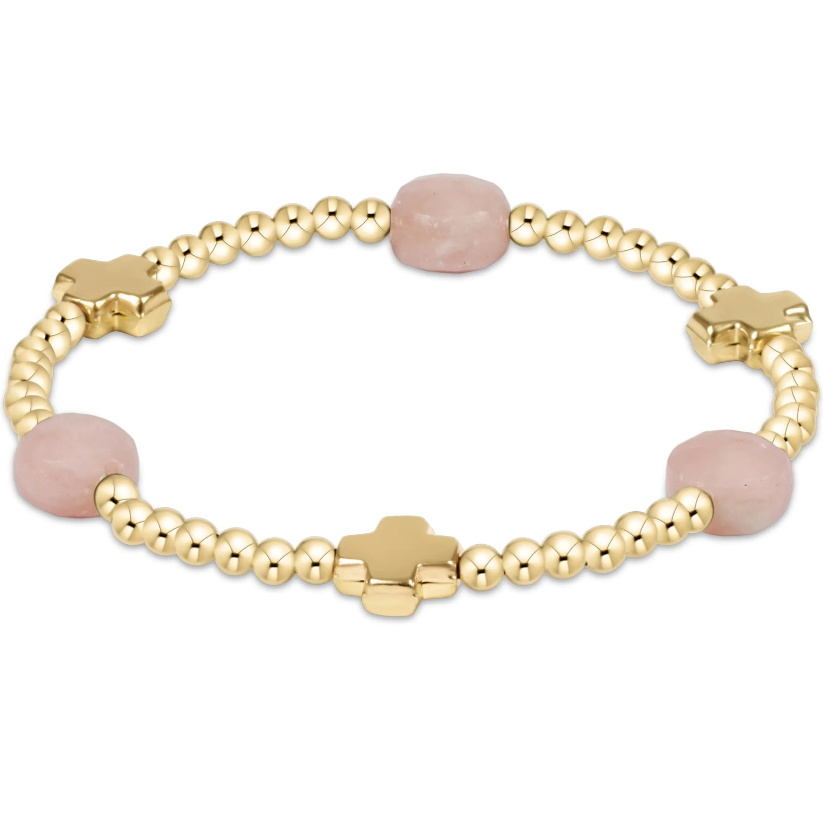 Signature Cross Admire Gold Pattern 3mm Bead Bracelet - Pink Opal sold by enewton