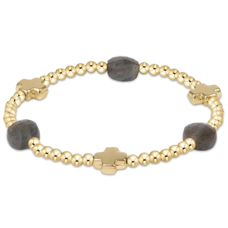 Signature Cross Admire Gold Pattern 3mm Bead Bracelet - Labradorite sold by enewton